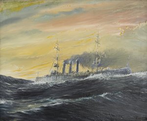 Emden ratsastaa Intian valtameren aalloilla 1914, 2011, (Öljy kankaalle)